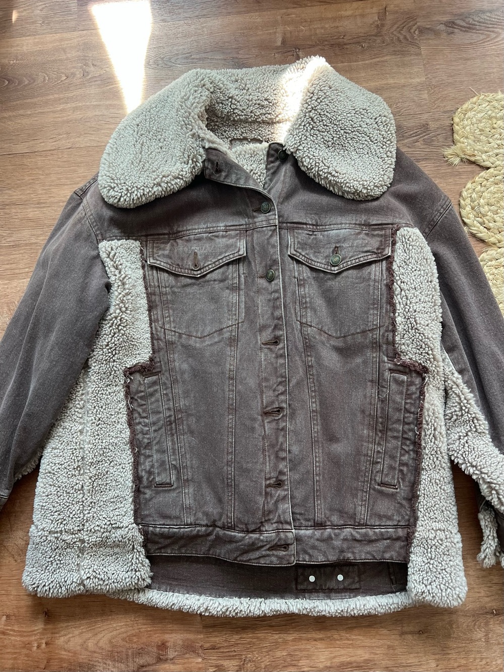 Free People We The Free Holly Cozy Denim Jacket Brown RT $298 Size Small